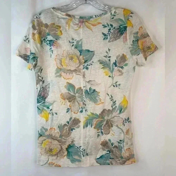 NWT Ann Taylor Women’s Scoop Neck Pure Linen Sunday Tee Tropical Print  Size XS - Picture 2 of 8